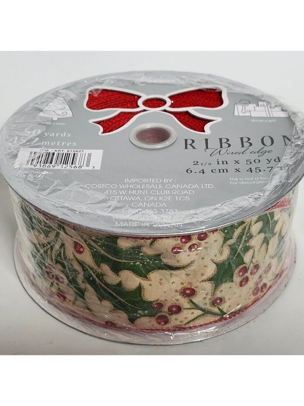 HOLIDAY Berwick Wreath Bow Ribbon 50 Yards Wired Ribbon BNIP Holly Berries